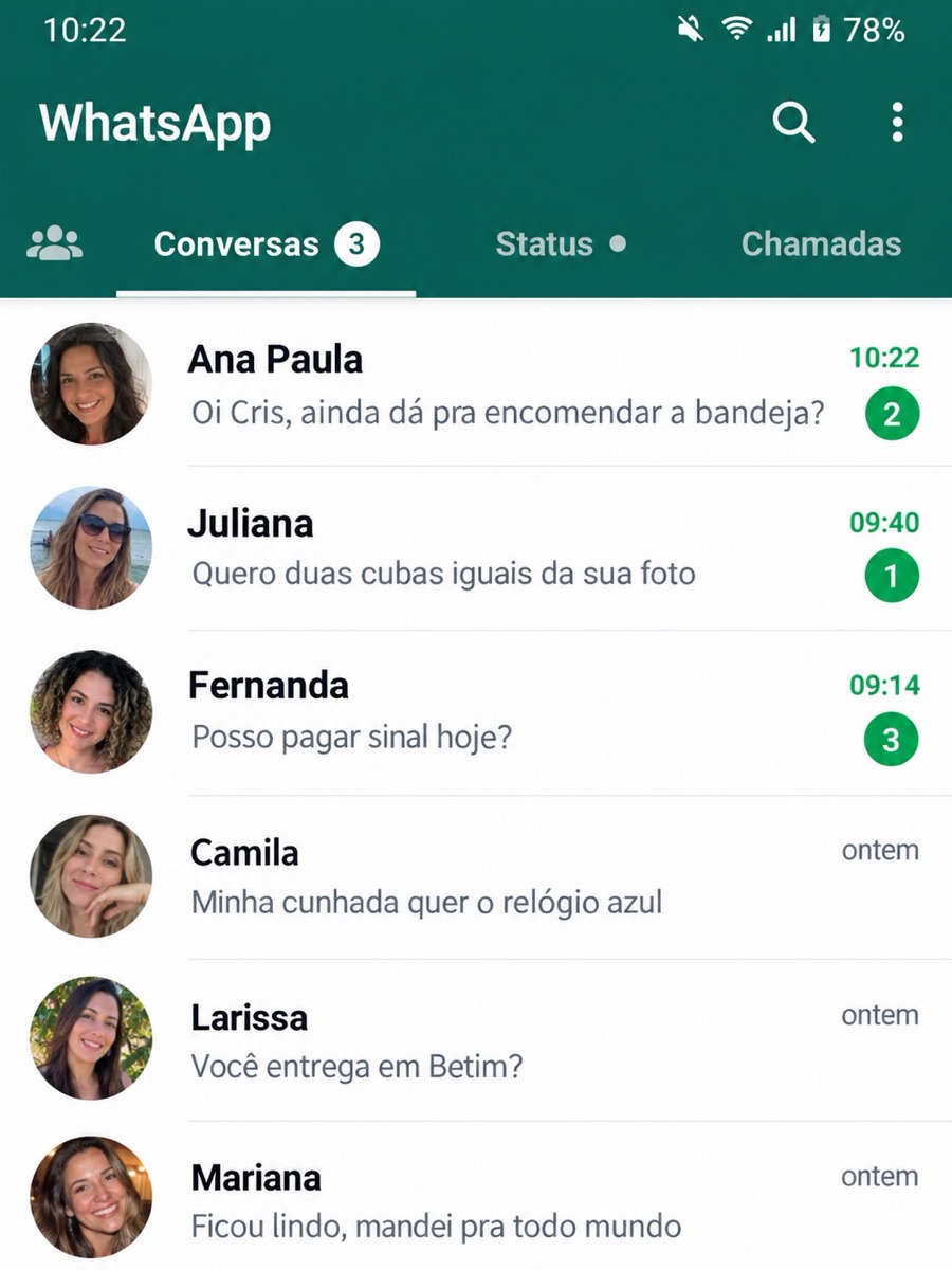 Conversas de WhatsApp com pedidos de encomenda